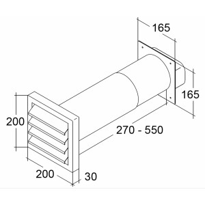 Flat duct 150x80mm, telescopic wall sleeve 270-550mm,...