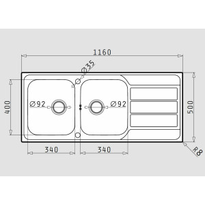 Built-in sink Athena extra, kitchen sink 116x50cm, double...