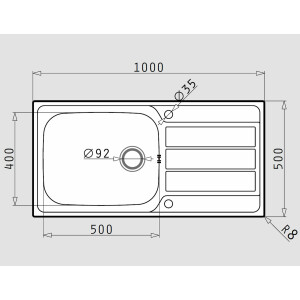 Built-in sink Athena plus, kitchen sink 100x50cm, large sink