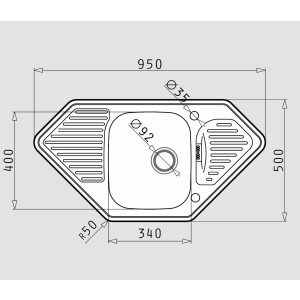 Medusa corner sink, built-in sink 95x50cm, kitchen sink...