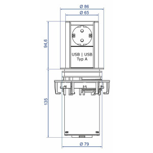 Kitchen socket outlet with 2x USB A, single built-in...