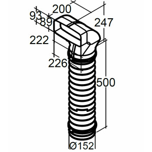 Flat duct 222x89mm to Ø 150mm, deflector with 50cm...
