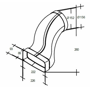 Flat duct 222x89mm to Ø 150mm with sleeve,...