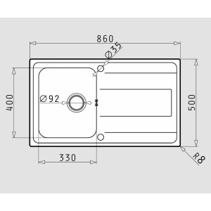 Kitchen sink 86x50cm, built-in sink Alea, stainless steel...