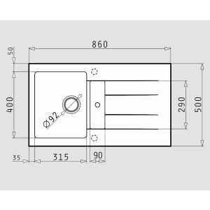 Kitchen sink 86x50cm, built-in sink Athlos, tap hole,...