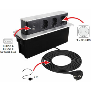 Built-in socket outlet USB A & C, retractable desktop...