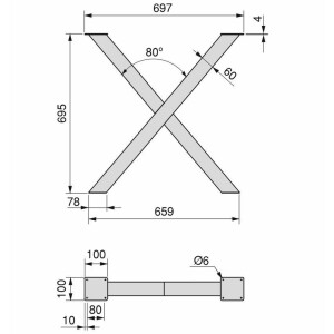 2 cross-shaped table legs, cross frame 69.5x69.5cm,...