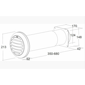 Round pipe Ø 125mm, telescopic wall sleeve...