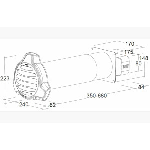 Flat duct 175x80mm, telescopic wall sleeve 350-680mm,...