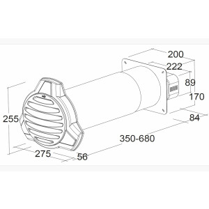 Flat duct 222x89mm, telescopic wall sleeve 350-680mm,...