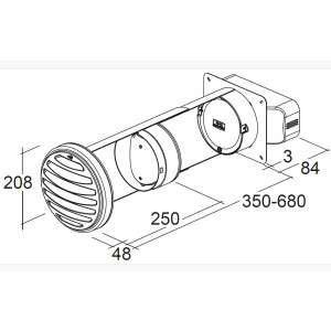 Flat duct 222x89mm, telescopic wall conduct 350-680mm,...