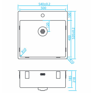 Kitchen sink 54x52cm, Cabla sink, undermount,...