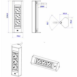 Twist 2 built-in socket outlet, USB A and USB C, built-in...